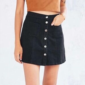 Urban Outfitters BDG Denim Button-Front High-Waisted Black Mini Skirt, Size XS
